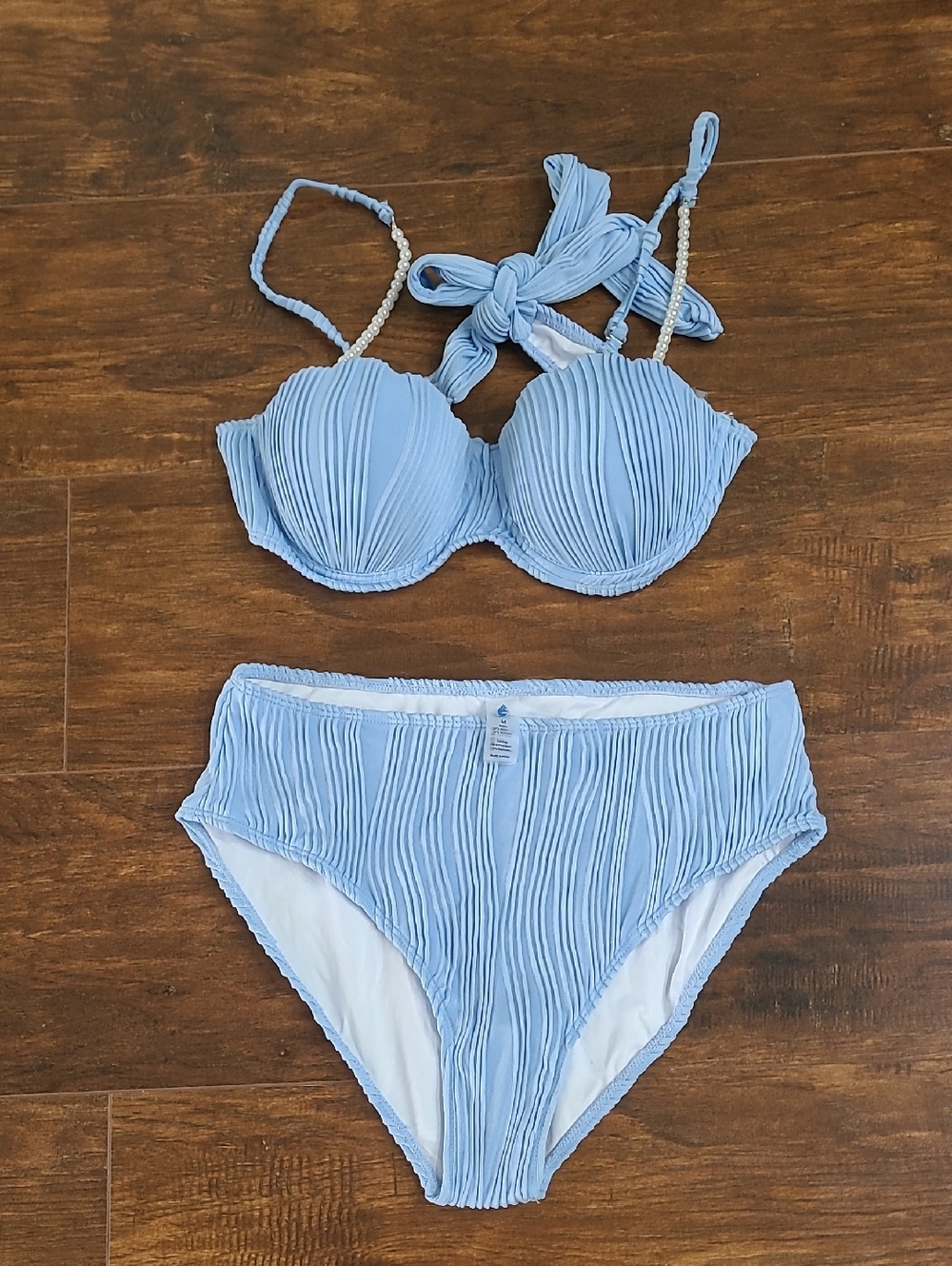 Swim High WaistTextured Light Blue Two-Piece Bikini Set Size Med